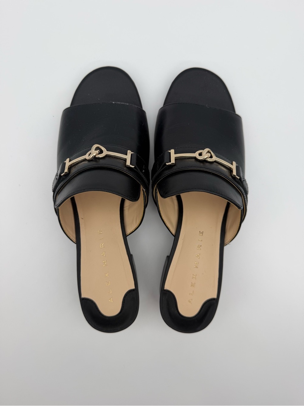 Alex Marie Black Leather Bit Detail Open-Toe Mule Sandals - Size 10M